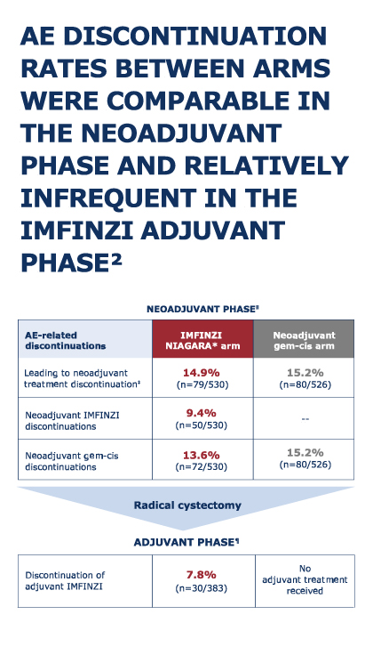Table presenting discontinuation rates in the neoadjuvant and adjuvant phases due to adverse events. 