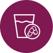 Icon of pestle and mortar and glass of water with an X crossing out the icon