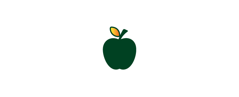 Apple with stem and leaf
