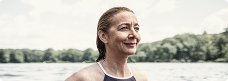 Woman smiling in distance