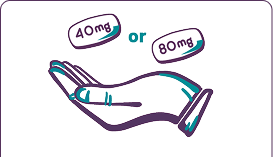Image of a hand with two tablets above of 40mg and 80mg