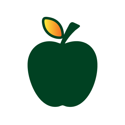 Apple with stem and leaf